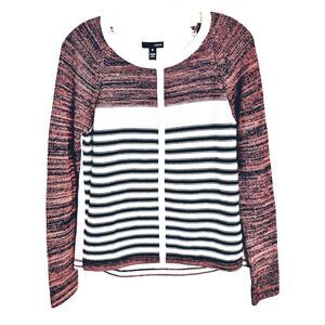 Aqua Brand Sz S Womens Colorblock Striped Cotton blend Long Sleeve HiLo Sweater
